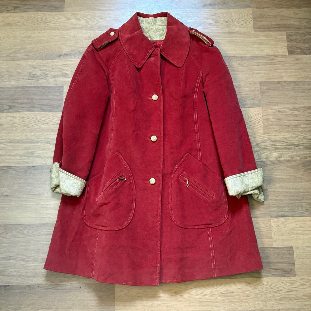 Women's Vintage 1970's Country Pacer Red Button Up Parka Jacket Coat Sz Large